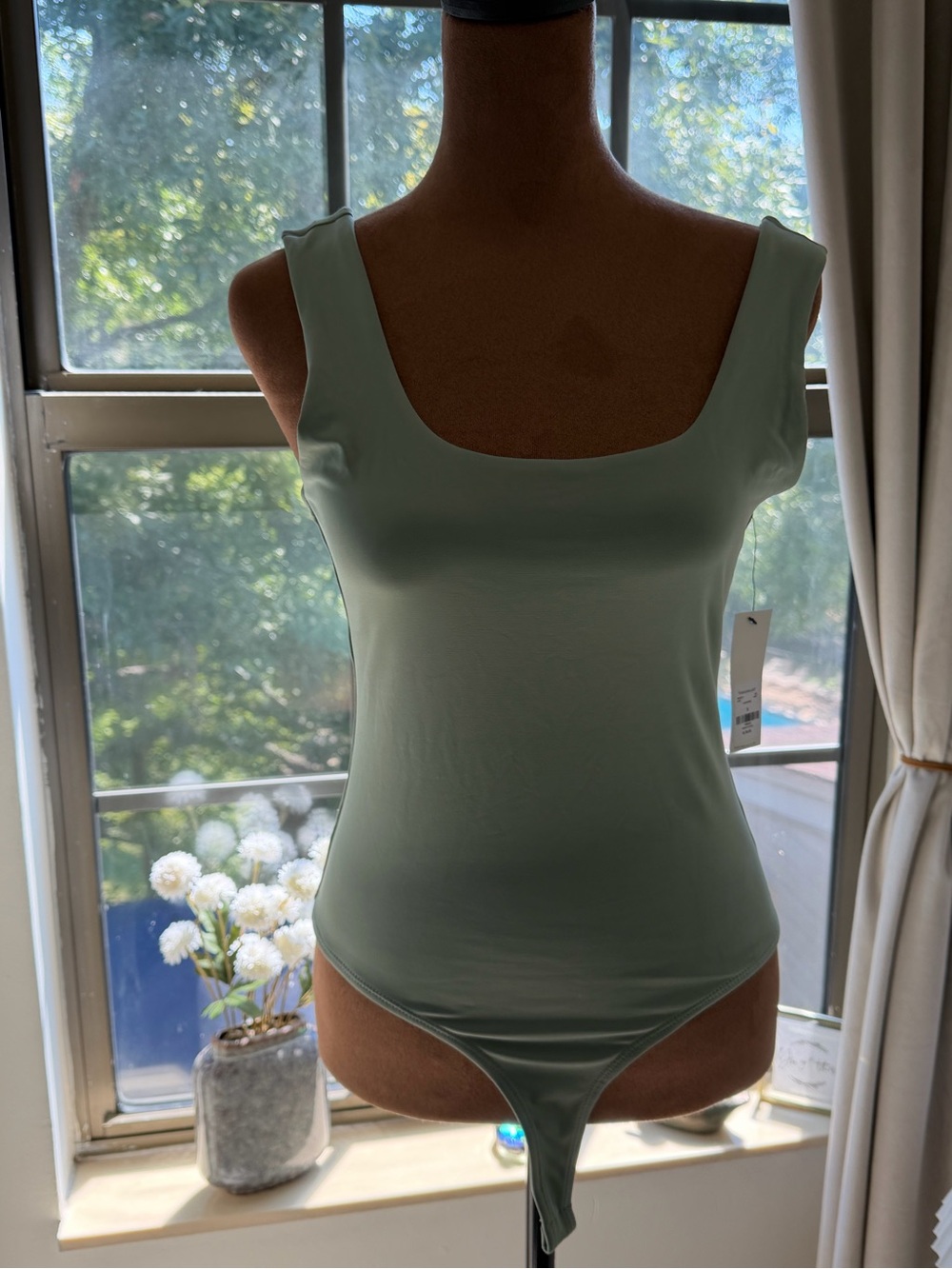 Francesca's Collections Sage Green Square-Neck Bodysuit